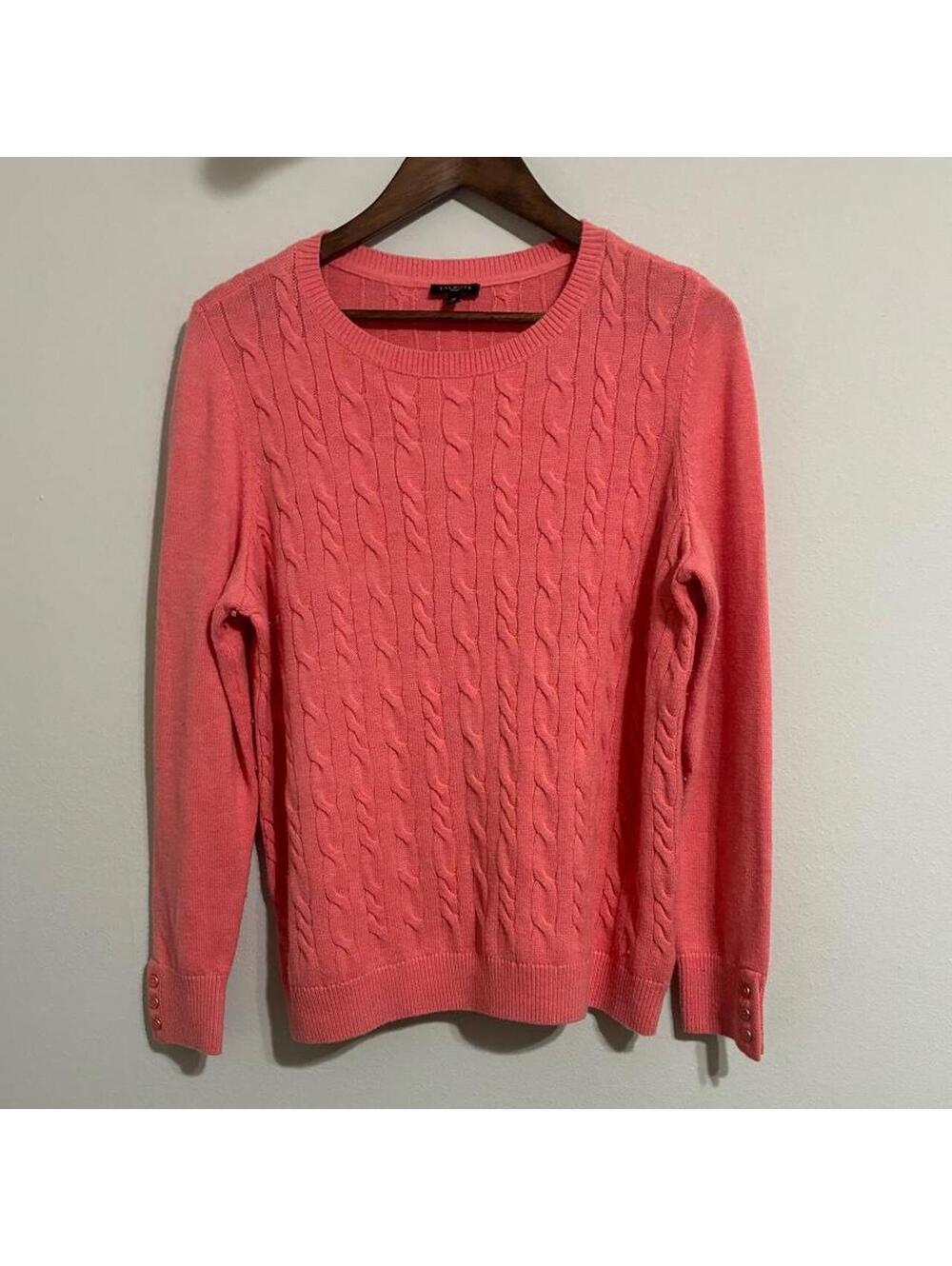Talbots Pink/salmon Lambswool Cable Knit Crewneck Sweater Preppy Coquette 1x